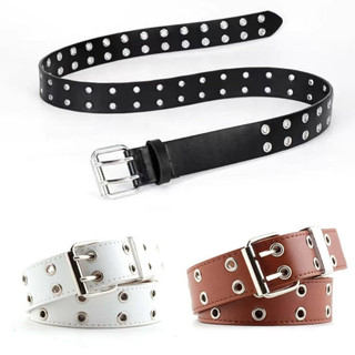 Cinto Feminino Unissex com Ilhós Duplo – Estilo Rock/Street – Preto, Branco e Marrom