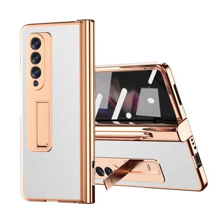 Para Samsung Galaxy Z Fold3 5G Litchi Textura Couro Articulado Galvanizado Caso 
