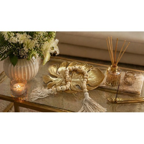 Kit Bandeja Centro Mesa Decorativa Folha Decoração Colar 72c Dourado