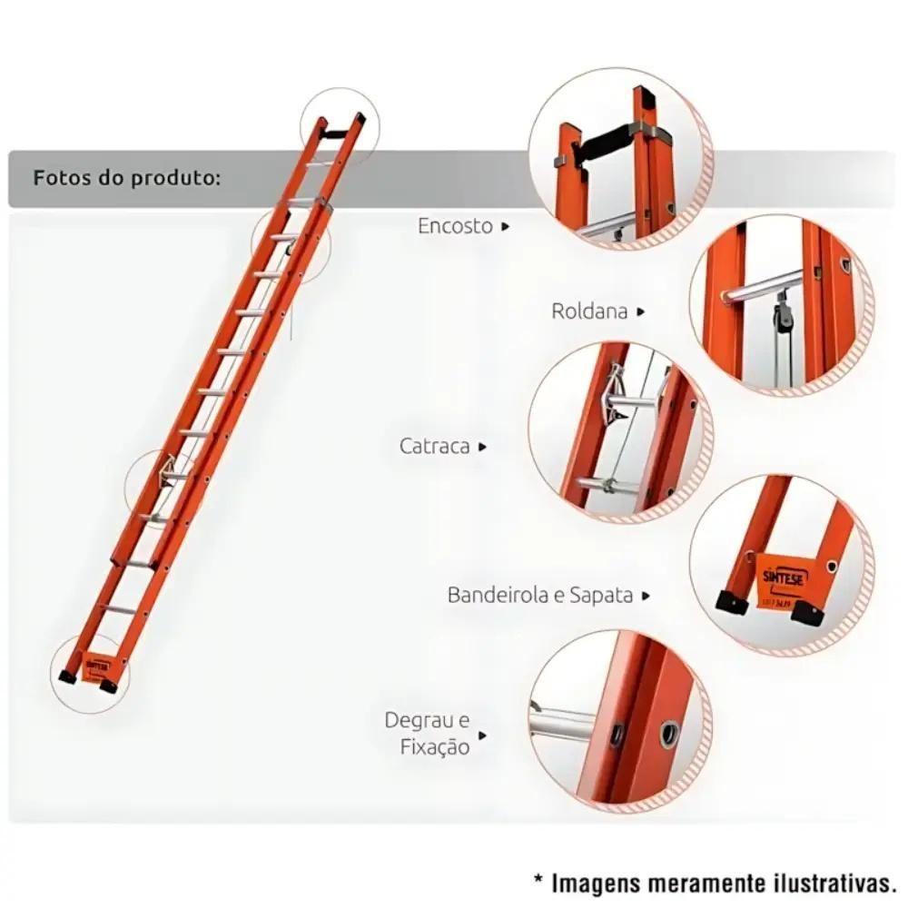 Escada De Fibra De Vidro 23 Degraus Extensível 4,2 X 7,2 Metros Eafd-23 Síntese · foto 2