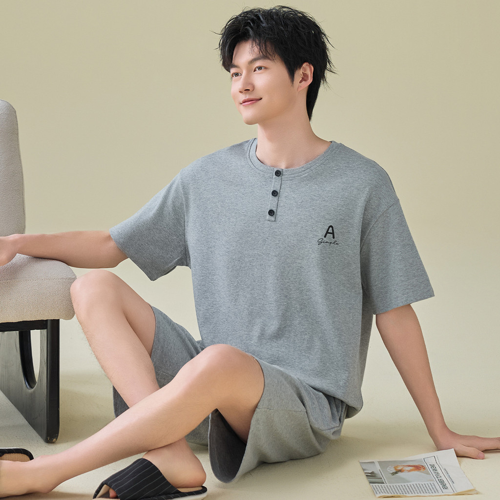 2026 novo estilo masculino pijamas de algodão puro verão de manga curta primavera verão outono juventude Homewear terno 