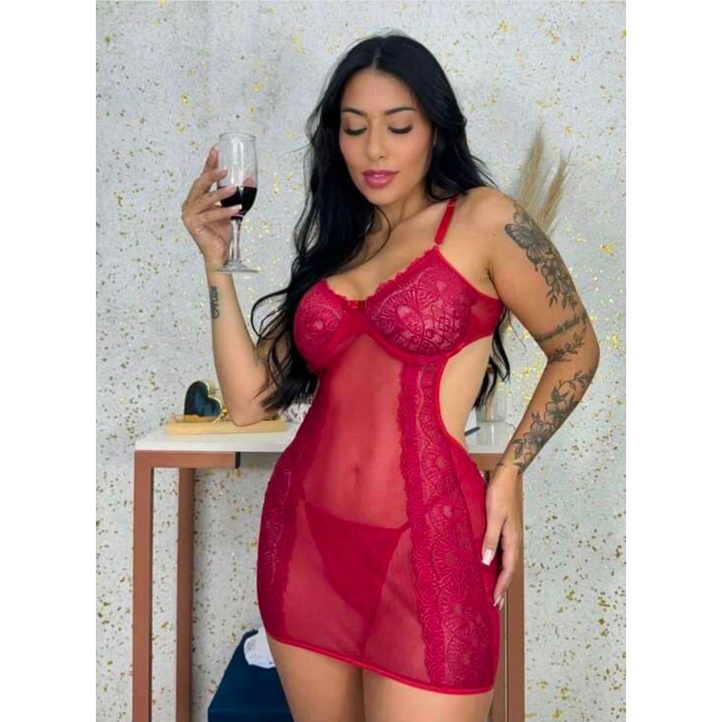 Camisola Sexy de Tule com Renda com Aro sensual