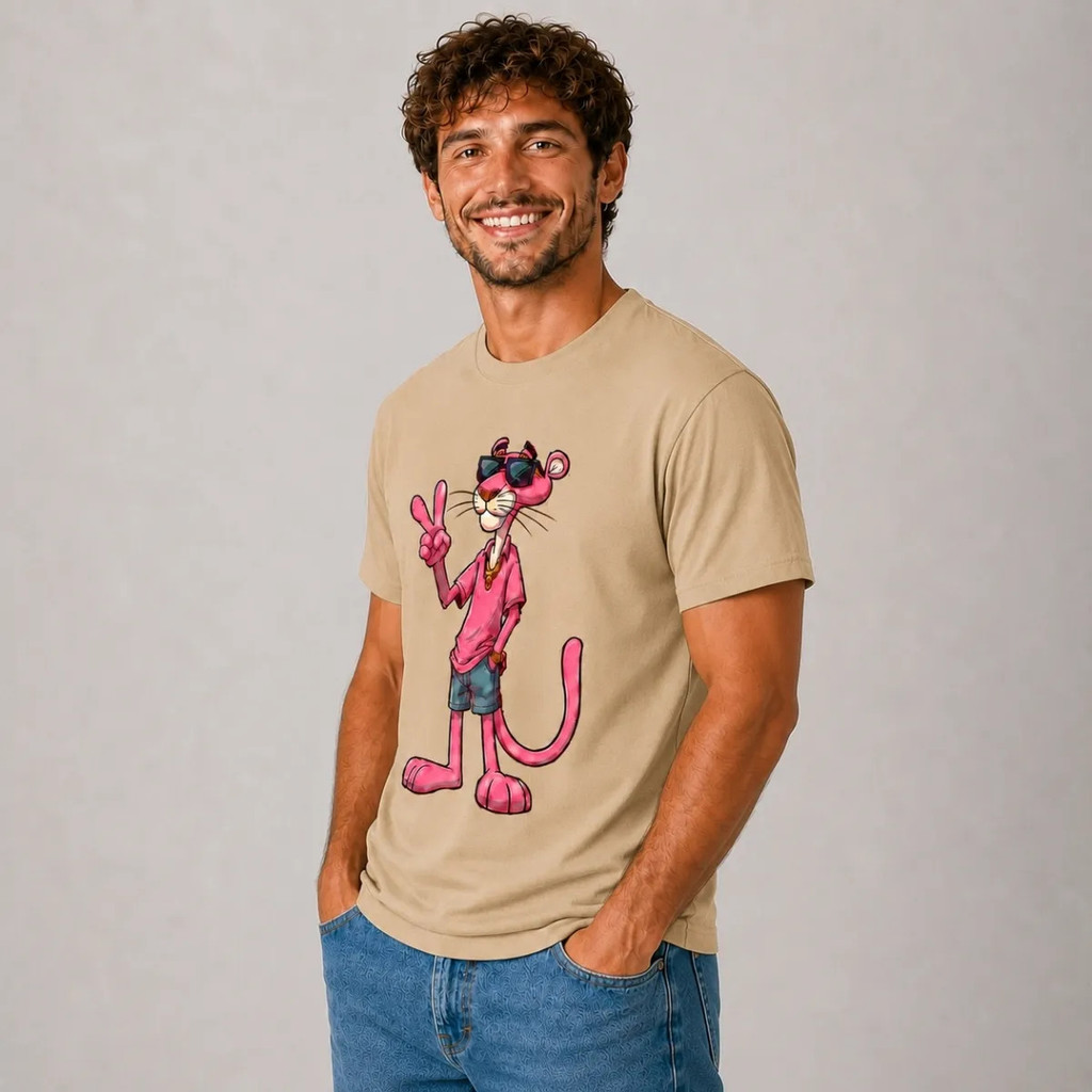 Camiseta Masculina Pantera Cor-de-rosa Estampa Street