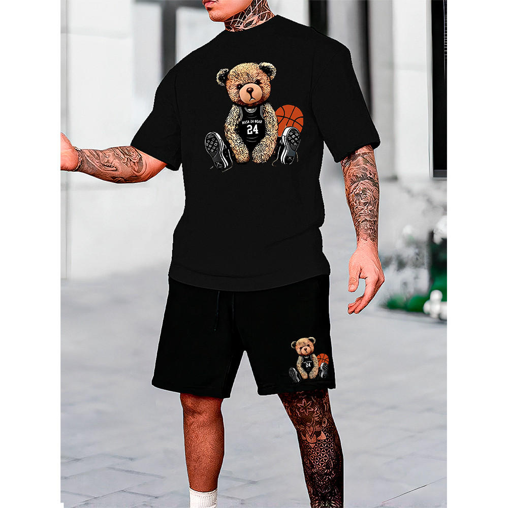 Kit Camisa Shorts Masculino Urso Basquete Conjunto Camiseta Bermuda Academia