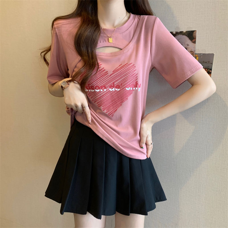 Roupas femininas de tamanho grande oco manga curta t-mangas femininas verão roupas femininas coreano solto mais magro ol