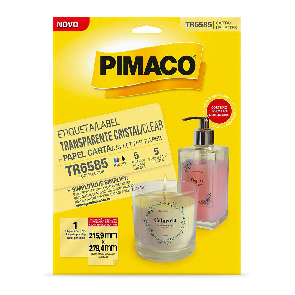 Etiqueta adesiva Transparente TR6585 com 5 unidades Pimaco