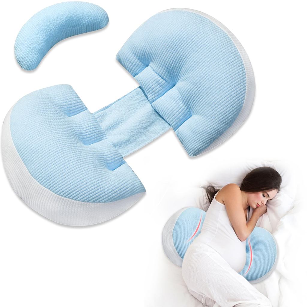 Almofada de Gravidez Ortopédica Travesseiro Apoio de Corpo Inteiro para Grávida Dormir de Lado Portátil