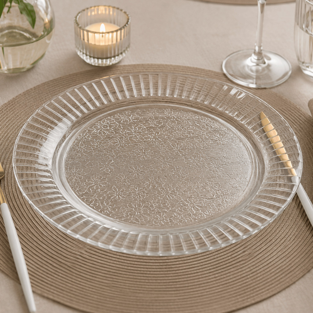 Jogo de Prato 8 Peças PRIMAVERA TRABALHADO Vidro Transparente Jogo de Mesa Louça Decoração Cozinha