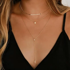 Colar Feminino 3 Camadas Longo Ajustável Medalha Ouro Prata