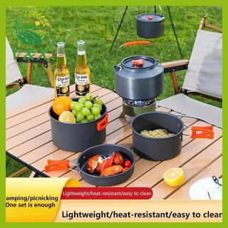 [Snowth] Conjunto De Panelas De Acampamento De Alumínio Para Uso Externo Kit De Cozinha Portátil Panela Antiaderente Lev