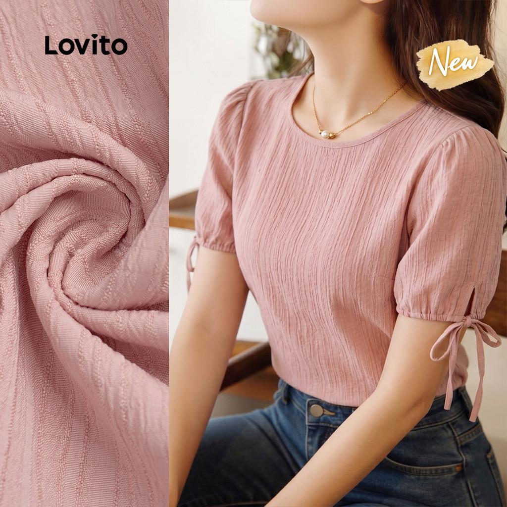 (New Arrival) Lovito Blusa Elegante Jacquard de Primavera/verão Rosa para mulheres L199ED242