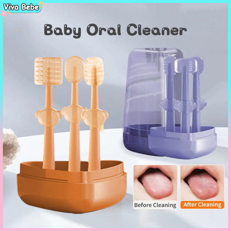 Escova de Dente Infantil silicone para bebê 3 unidades c/ estojo Recém-Nascido Língua Limpeza Oral
