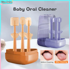 Escova de Dente Infantil silicone para bebê 3 unidades c/ estojo Recém-Nascido Língua Limpeza Oral