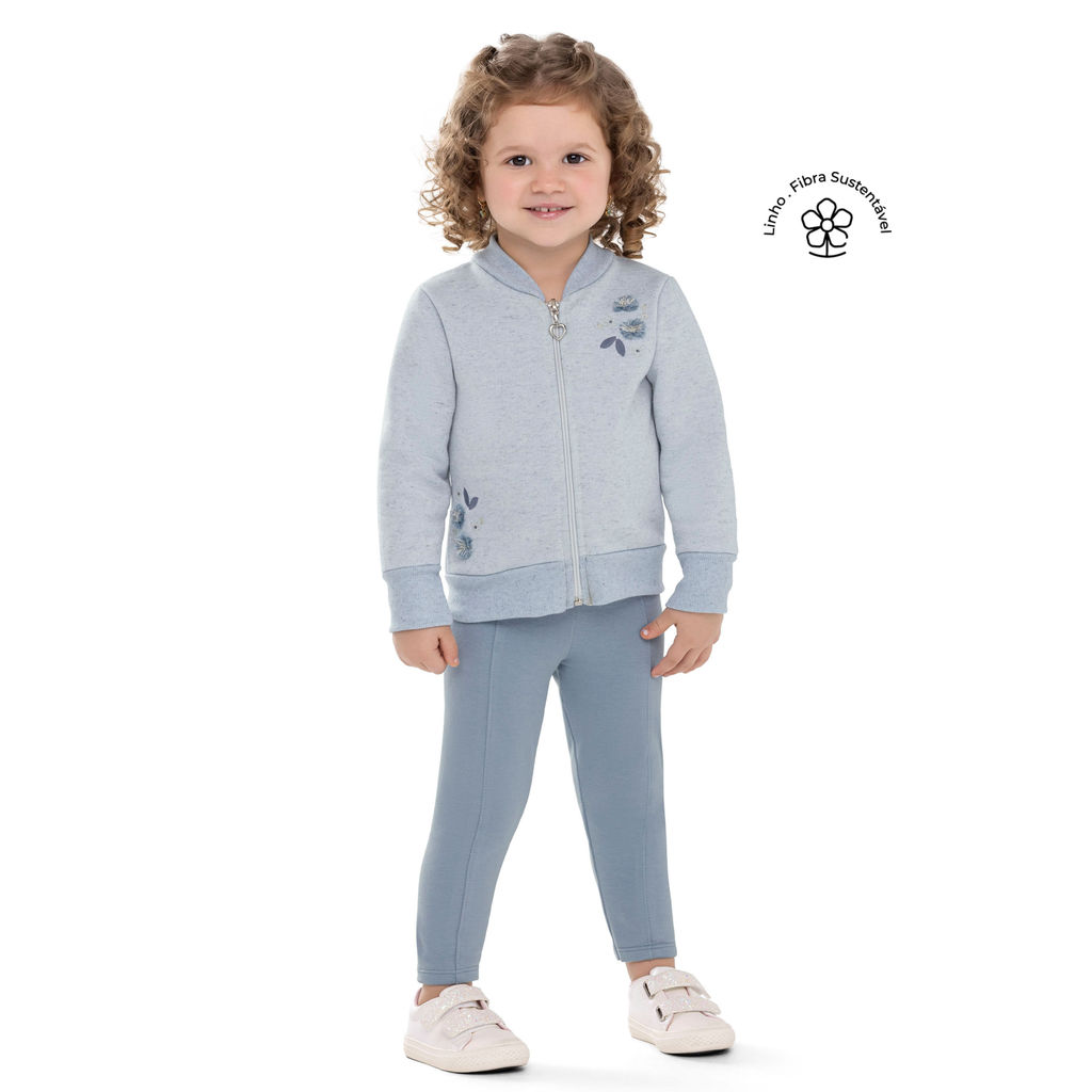 Conjunto Infantil Menina Flores Bordado Colorittá Azul