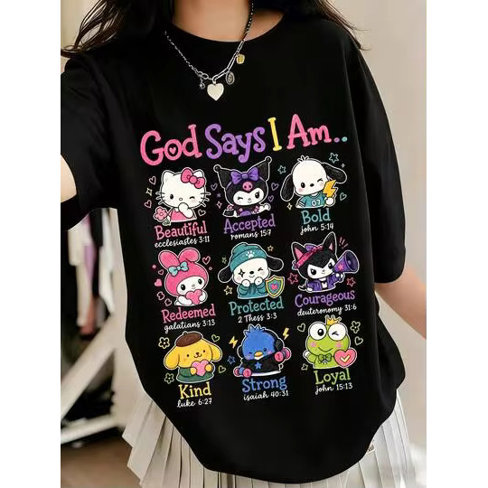 Camiseta Feminina Com Personagens de Anime e Frase Inspiradora Confortável Fofa e Estilosa Moda Feminina Casual