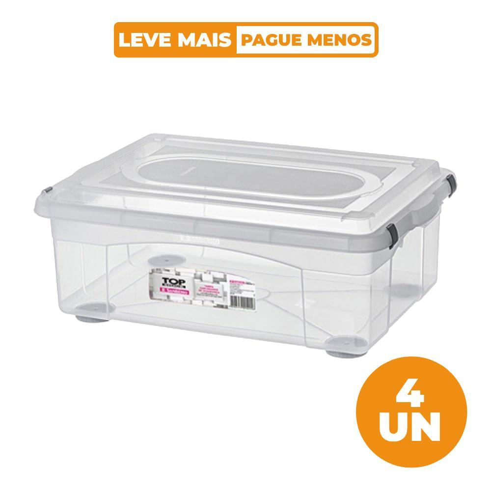 Kit Caixa Organizadora Transparente 42L 4 unidades Top Stock Sanremo