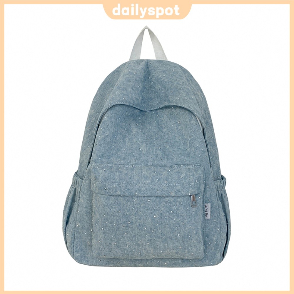 Mochila Feminina Jeans Brilhante Com Strass , Alça Ajustável , Fofa Para Trabalho Em Viagens [dailyspot.br]
