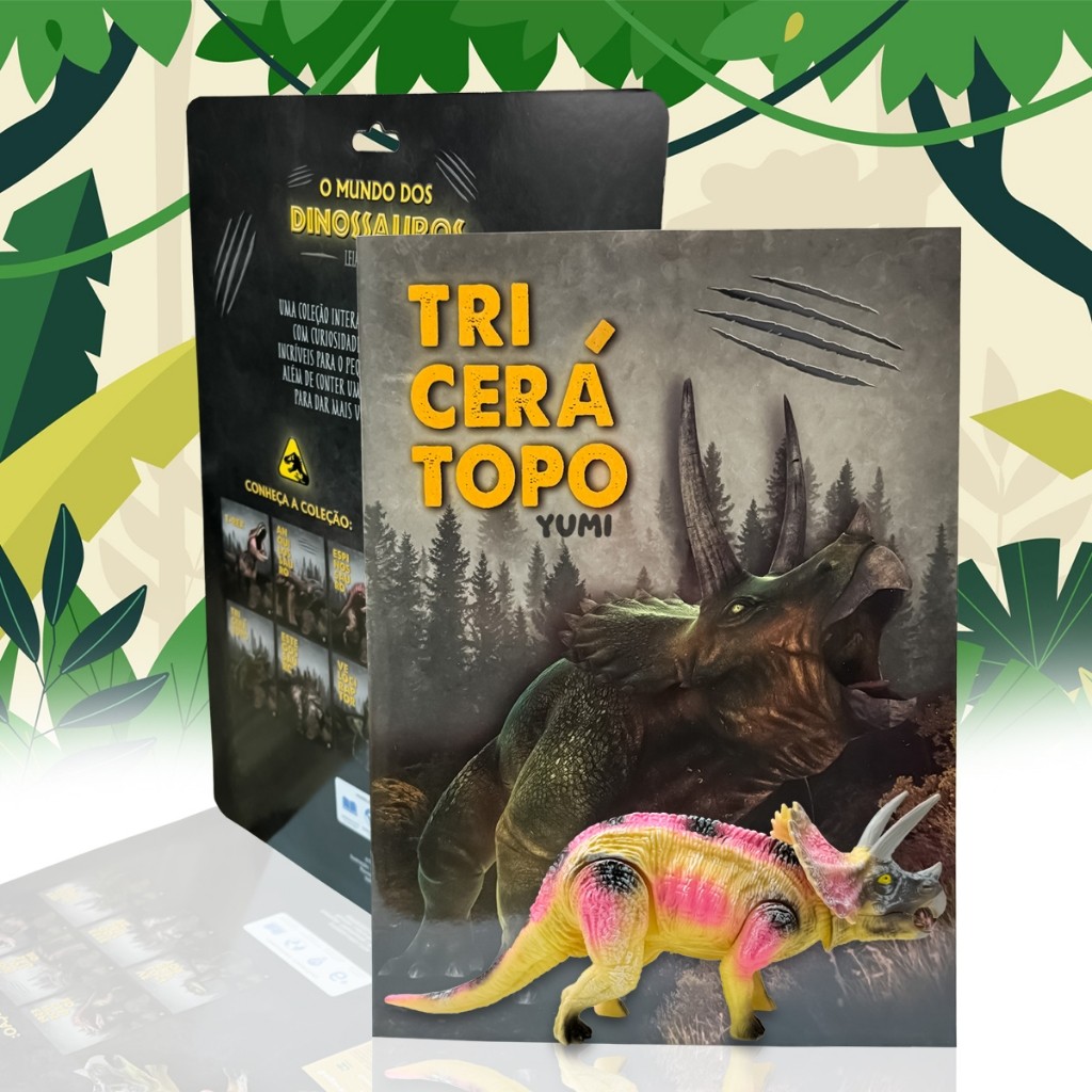 Livro Mundo Dos Dinossauros + Dinossauro Brinquedo Tricerátopo Tricerátops  Cole