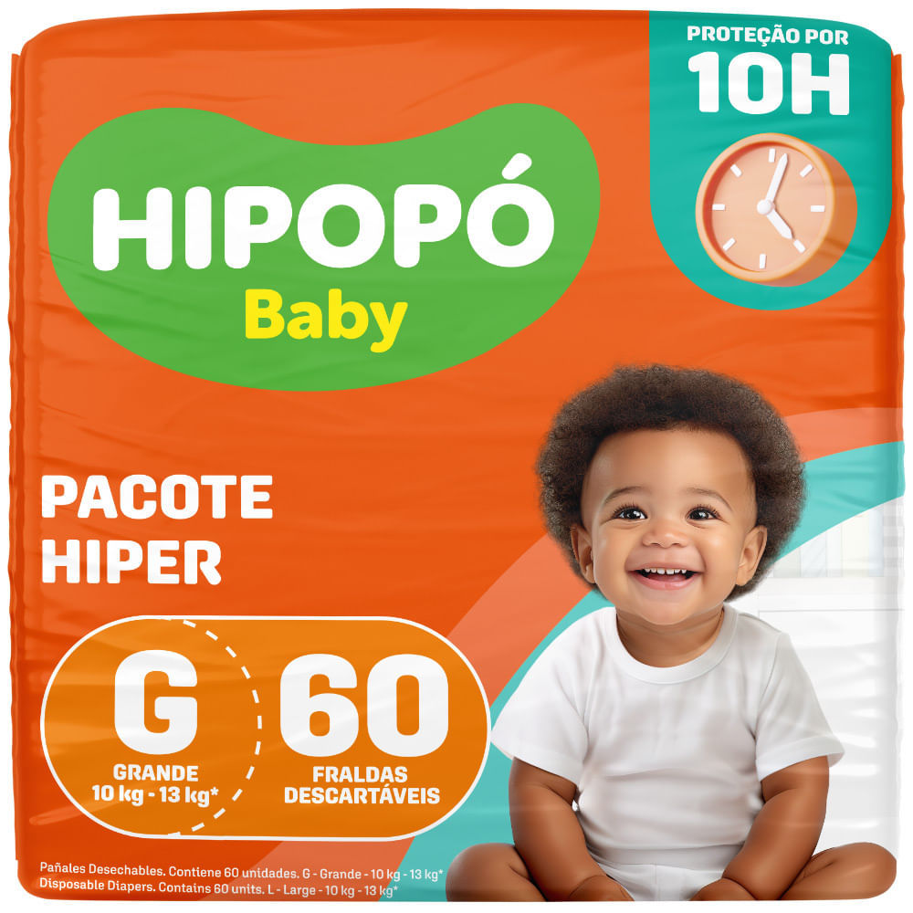Imagem Fralda Hipopó Baby Tamanho G Pacote Hiper 60 Unidades Descartáveis