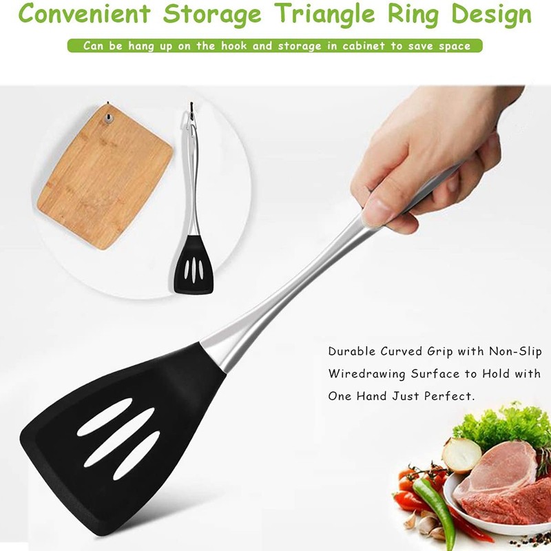 Espátula Com Fenda De Silicone Antiaderente , Resistente Ao Calor , Aperto De Aço Inoxidável , Utensílio De Cozinha Flex