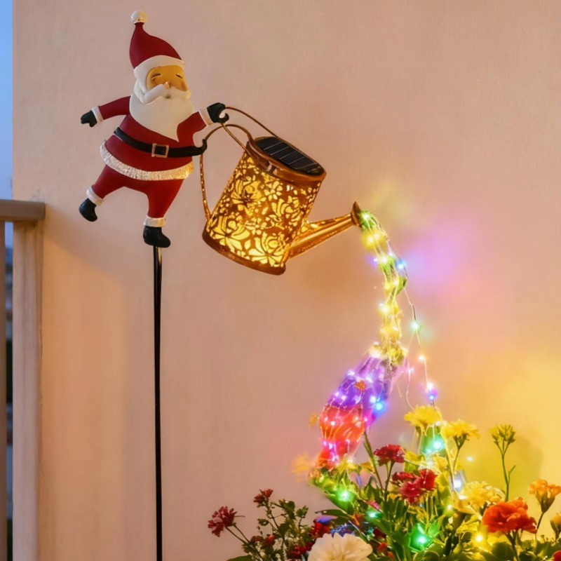 2026 Novas Luzes Solares De Jardim De Natal Vintage Lanterna LED Papai Noel Rega Pode Design Decoração Do Chaleira Solar
