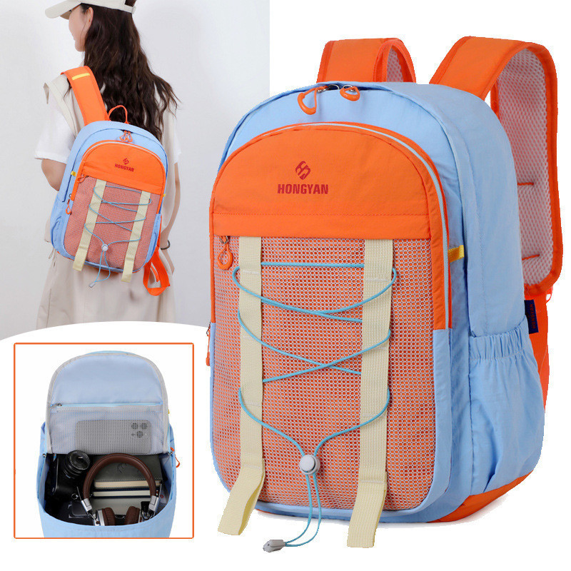Nova moda náilon leve mochila dopamina contraste cor All-Match mochila de viagem grande capacidade mochila esportiva