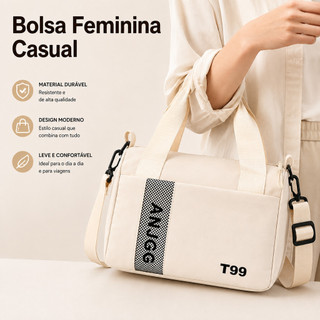 Bolsa Feminina de Ombro e Transversal Casual com Alça Ajustável Grande Capacidade para Di…