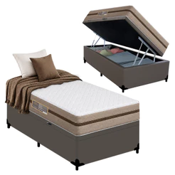 Cama Box Baú Solteiro Sintético + Colchão Molas Ensacadas Royal Sleep BioClassic 88cm