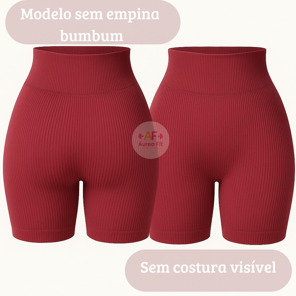 Shorts de Academia Canelado Poliamida – Zero Transparência, Cintura Ultra Alta, Compressão Suave – Feminino P/M e G/GG