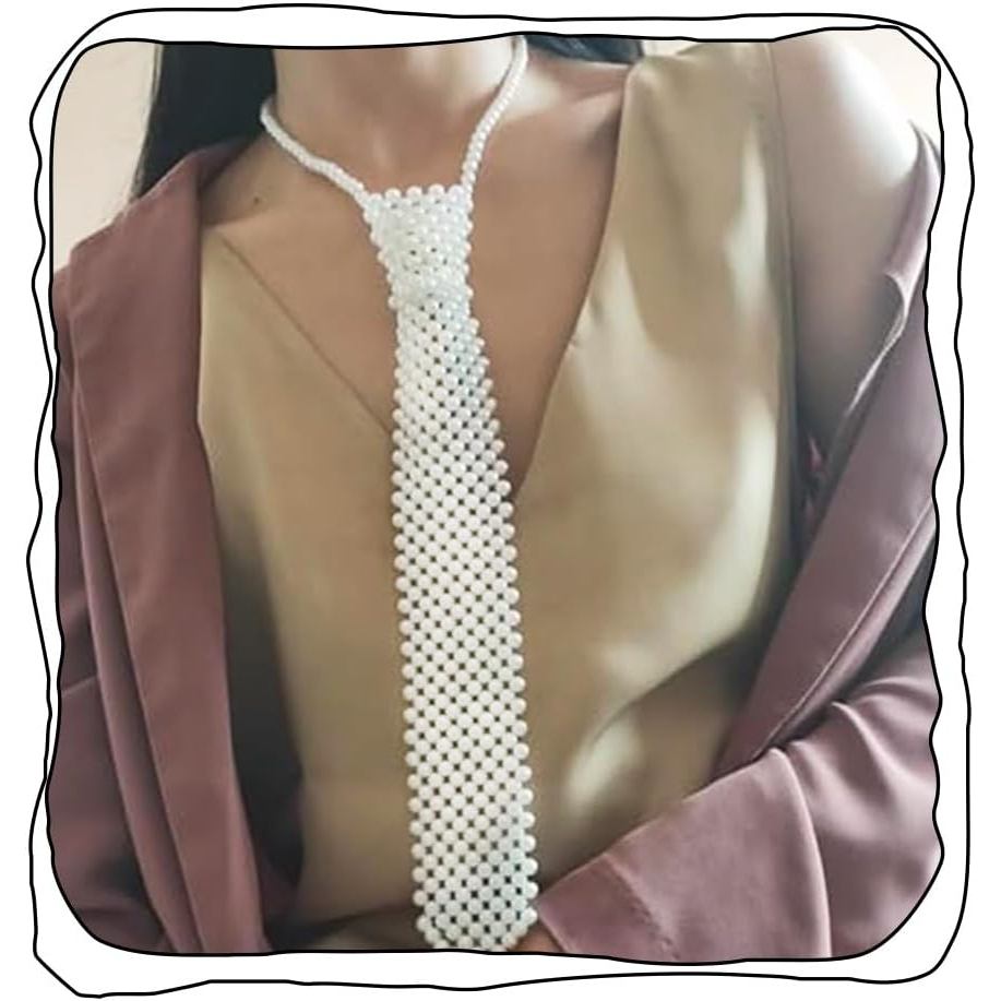 Colar de Pérolas Brancas, Colar de Pérolas Longo, Joia Corporal para Mulheres
