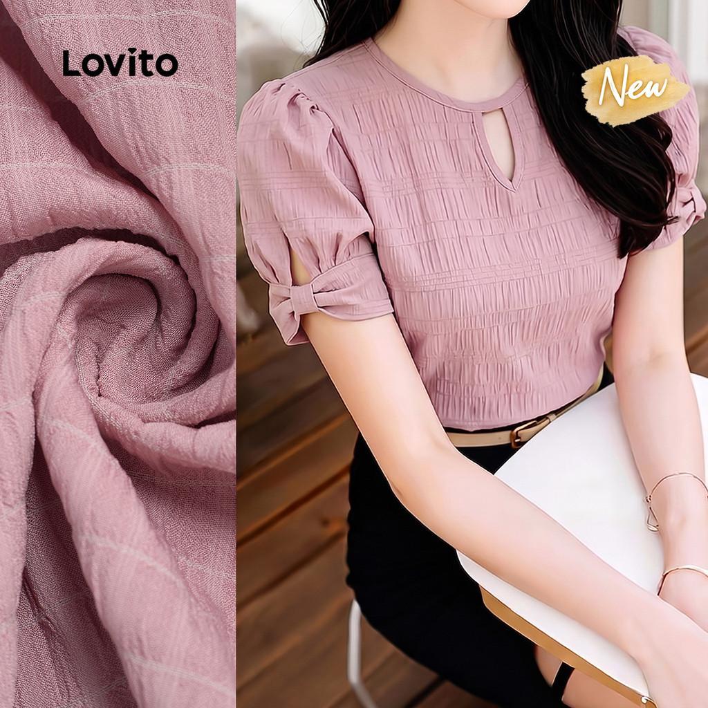 (New Arrival) Lovito Blusa Elegante com Recorte em Laço Rosa Primavera/verão par