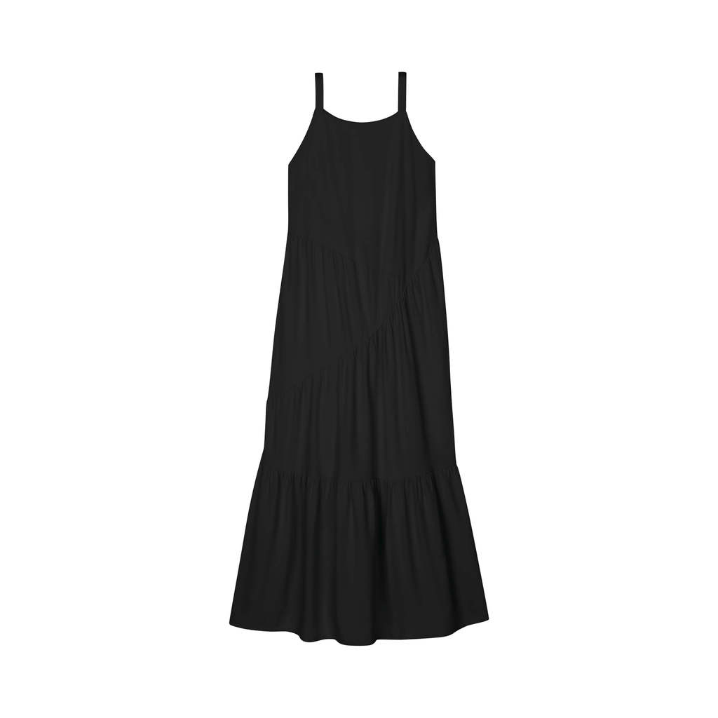 Vestido Feminino Longo Com Franzidos Marialícia Preto