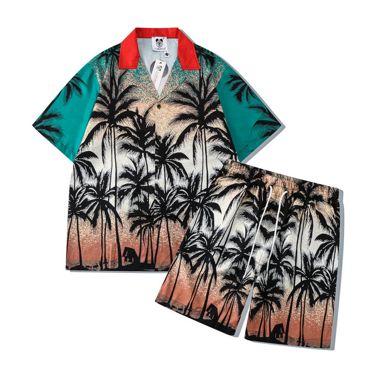 [Novo produto] Conjunto Casual de marca com estampa Digital coqueiro praia solta camisa de manga curta Shorts conjunto m