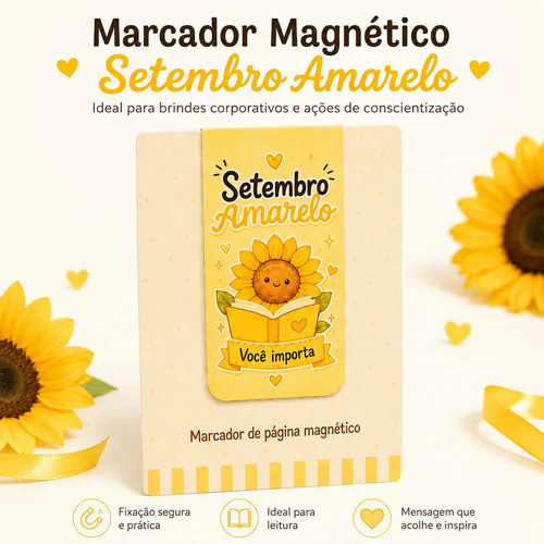 Marcador de Página Magnético Setembro Amarelo Lembrancinha Kit 30 Unidades Brinde Conscientização
