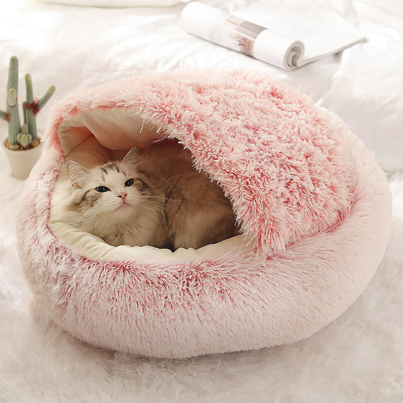 Cama De Pelúcia Macia Para Animais De Estimação Com Capa Redonda Gato Colchão Quente Cão Dormir Ninho Caverna Cães Peque