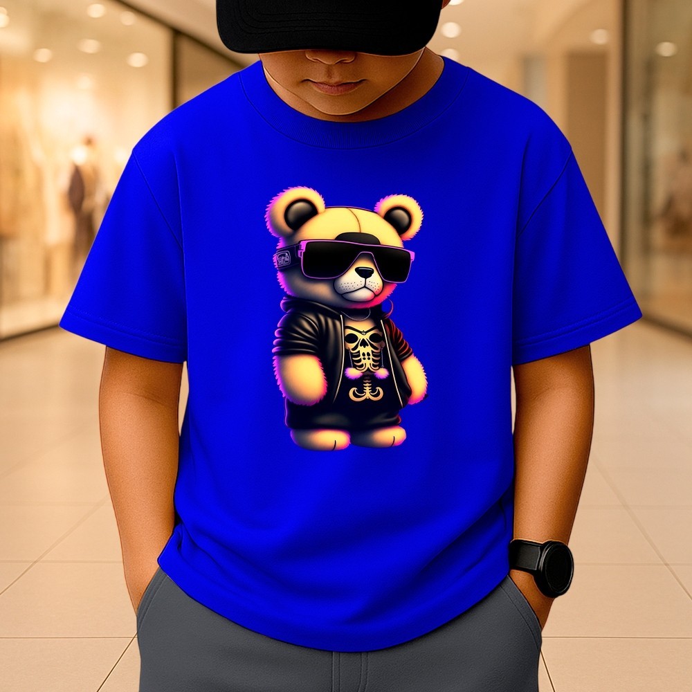 Camisa Infantil Urso Colorido 100% Algodão Fio 30.1 Camiseta Estampada Criança