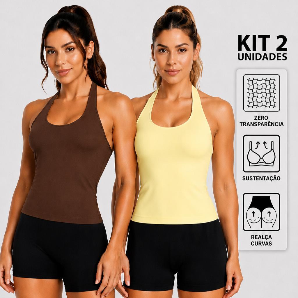Kit 2 Regata Treino Fitness Feminino Frente Única Sustentação Costa Nua Blusa Poliamida Básica Camiseta Academia