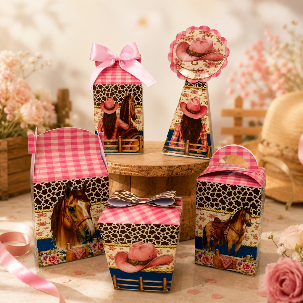 Kit Caixas Personalizados Boiadeira | Cowgirl | Country | Lembrancinhas | Festa Infantil | Aniversário | Festa