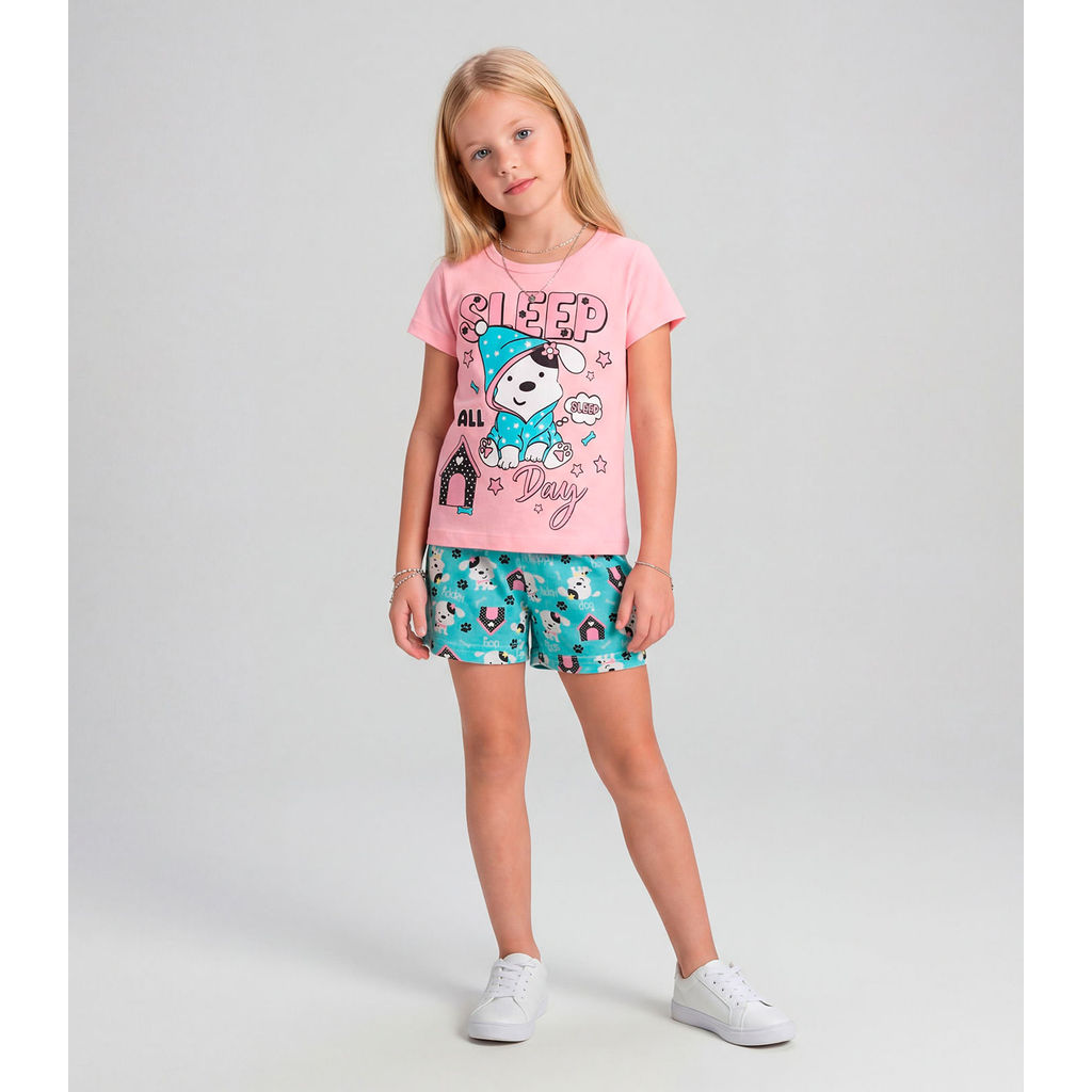 Pijama Infantil Menina Brilha no Escuro Kappes Rosa