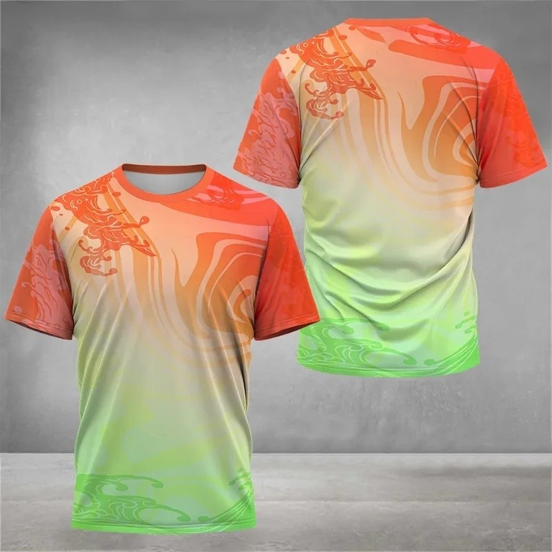 Verão cor brilhante impressão 3D tênis camiseta masculina esportes ao ar livre Fitness ciclismo respirável lazer rua man