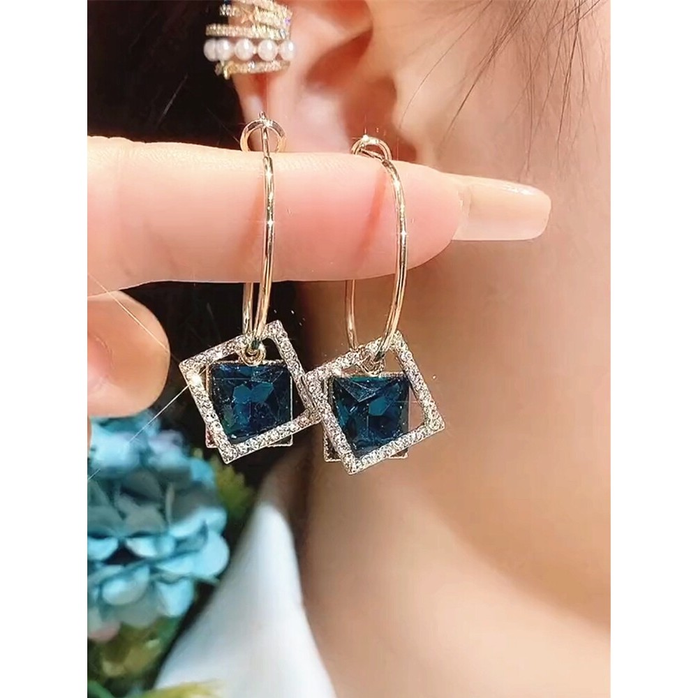 Brincos de diamante exclusivos femininos nicho Design argola 2026 novo estilo na moda Retro azul brincos de diamante mod