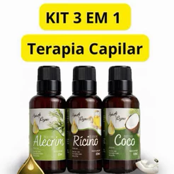 Terapia Capilar 3 ÓLEOS - Óleo de Coco + Ricino + Alecrim 60ml Tratamento Capilar