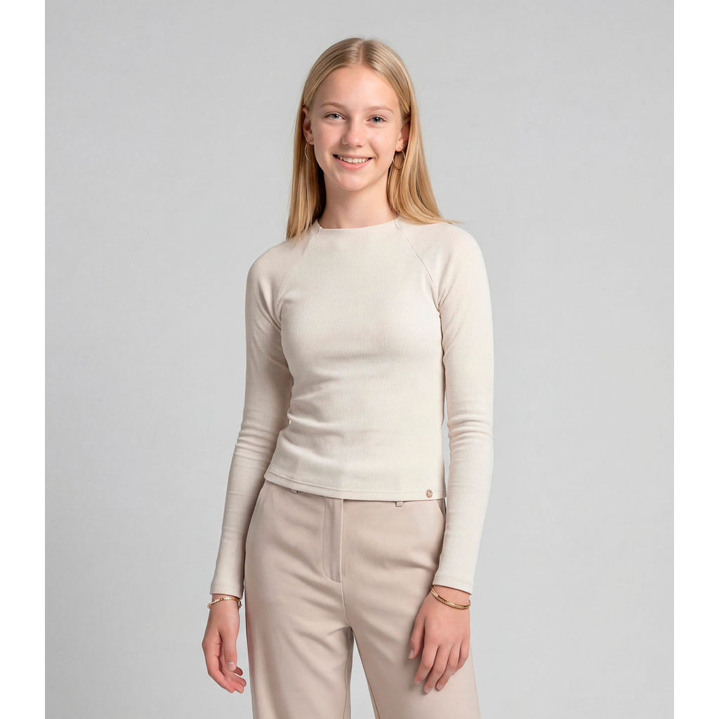 Blusa Juvenil Manga Longa Ribana Minty Bege