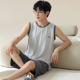 Pijama Modal masculino verão colete Shorts juventude pode usar fora fino Homewear terno verão estilo fino