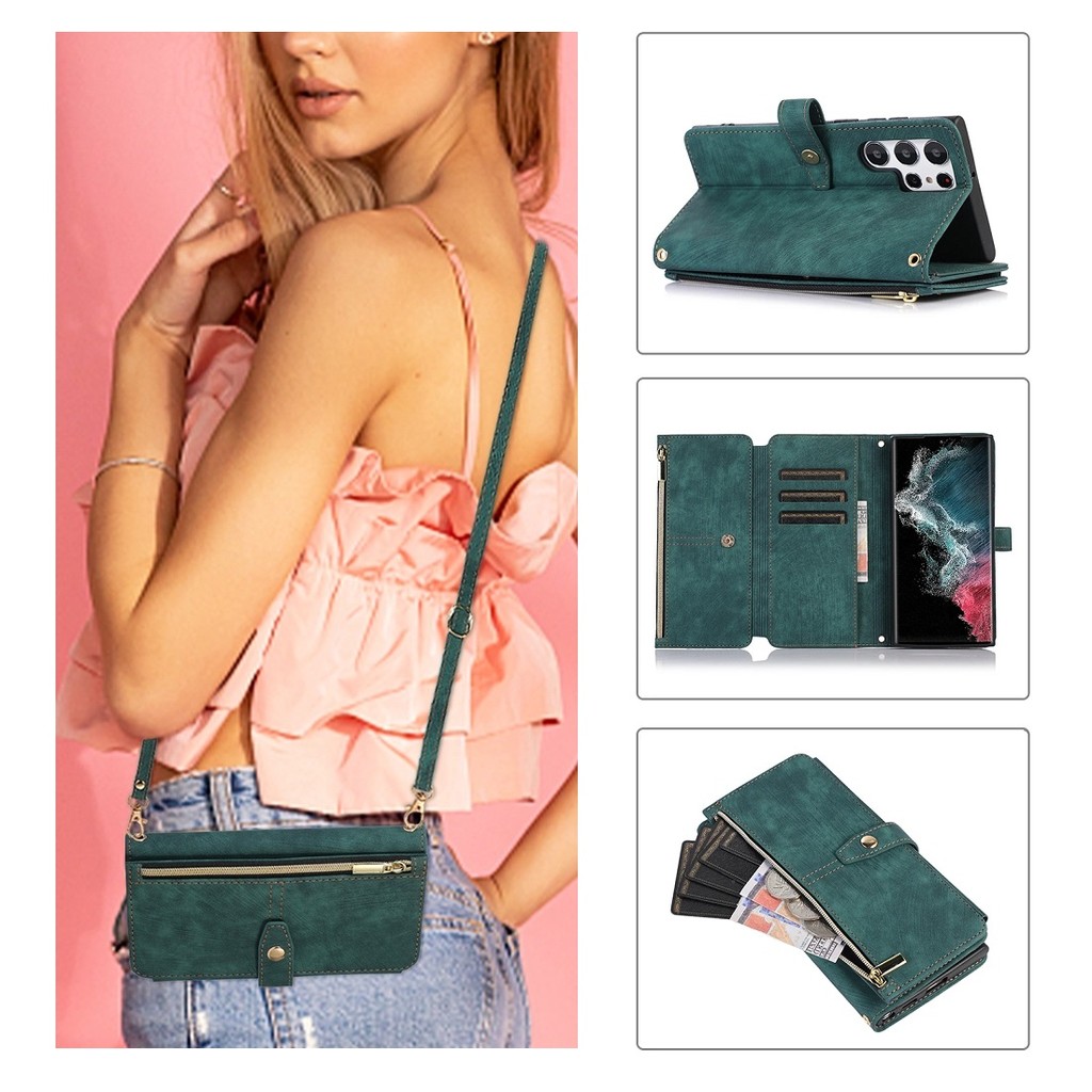 Capa Carteira Com Zíper Crossbody Para Samsung Galaxy S26 Ultra S25 FE S24 S23 S