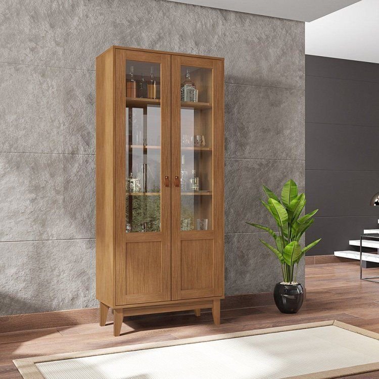 Cristaleira Retrô 2 Portas Vidro Pés Madeira Cedro 73cm Lyra Marrom Cedro