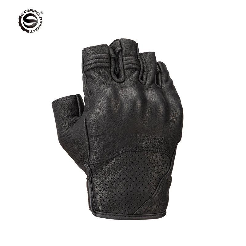 SFK Preto Luvas De Motocicleta Meio Dedo Verão Respirável Couro De Cabra Real CE Cetificação Proteção De Junta Resistent