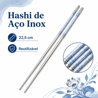 KIT 6 Hashi Pauzinhos Estampados de Flores de Porcelana em Estilo Retro Em Aço Inox 23cm com Hash Estampado