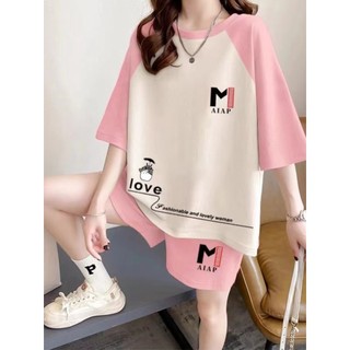 Moda verão terno pijamas feminino Shorts de manga curta doce estudante exterior Wear esportes solto doce menina Homewear