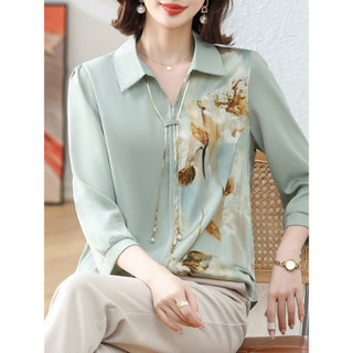 Mãe roupas de verão 2026 novo estilo novo estilo chinês roupas superiores camisa de Chiffon meia-idade idosos feminino R